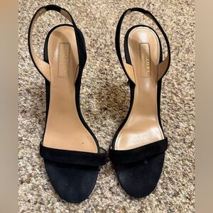 Aquazzura So Nude 105 Slingback Sandals, Black Suede, Size 39